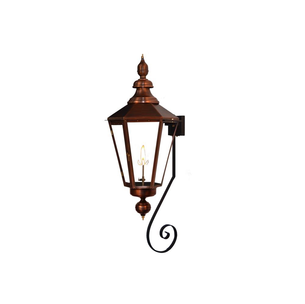 Eslava Street Gas or Electric Copper Lantern with Top and Bottom Scrolls