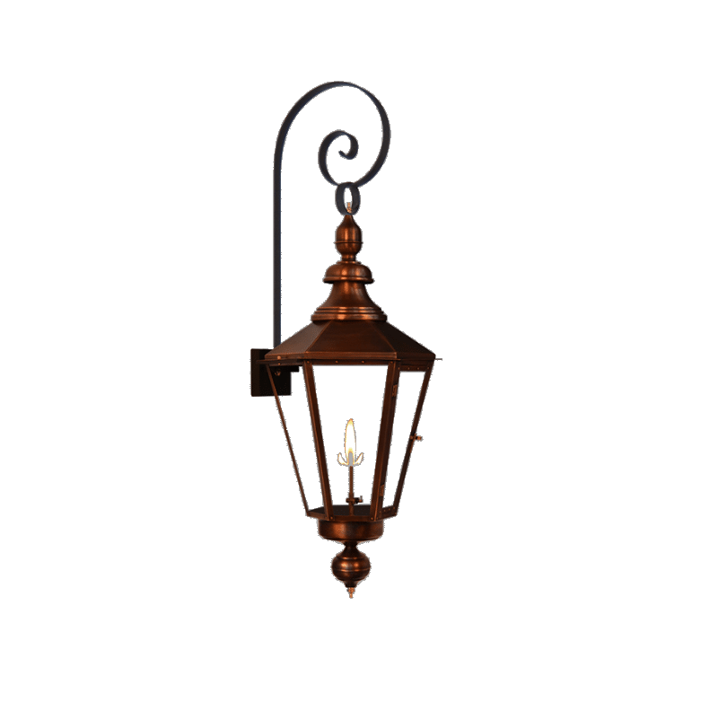 Eslava Street Gas or Electric Copper Lantern with Top and Bottom Scrolls